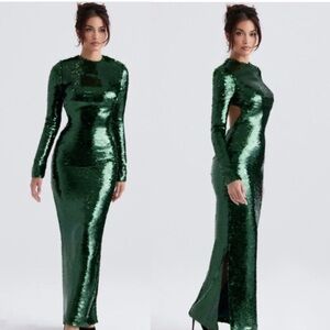 House of CB Belle Shimmering Emerald Long Sleeve Dress